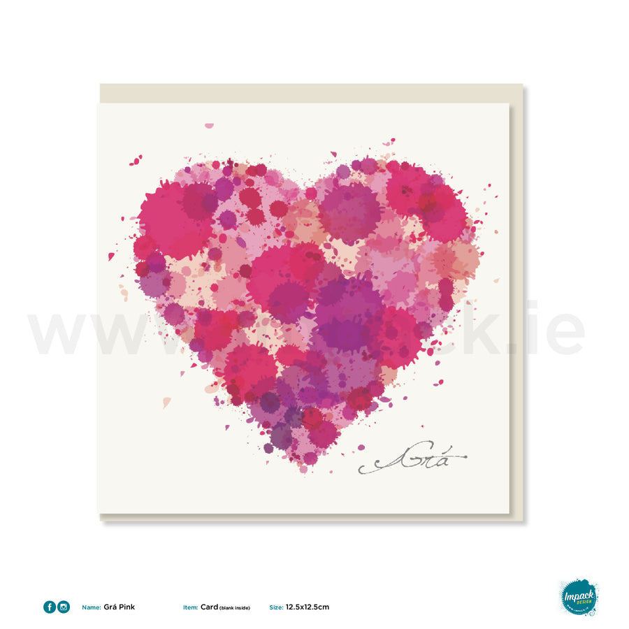 Greetings Card - "Heart Pink Grá Square"